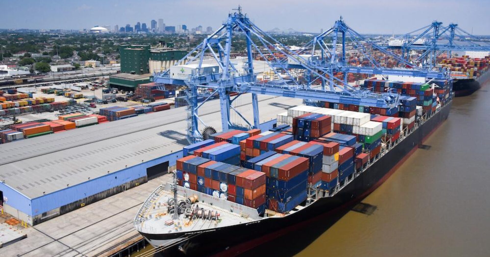 Container ship is unloaded at the Napoleon Avenue terminal at the Port of New Orleans.